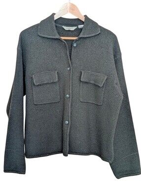 G. H. Bass Button-Front Utility Jacket Shacket Wool Green L Outdoor Casual Cabin